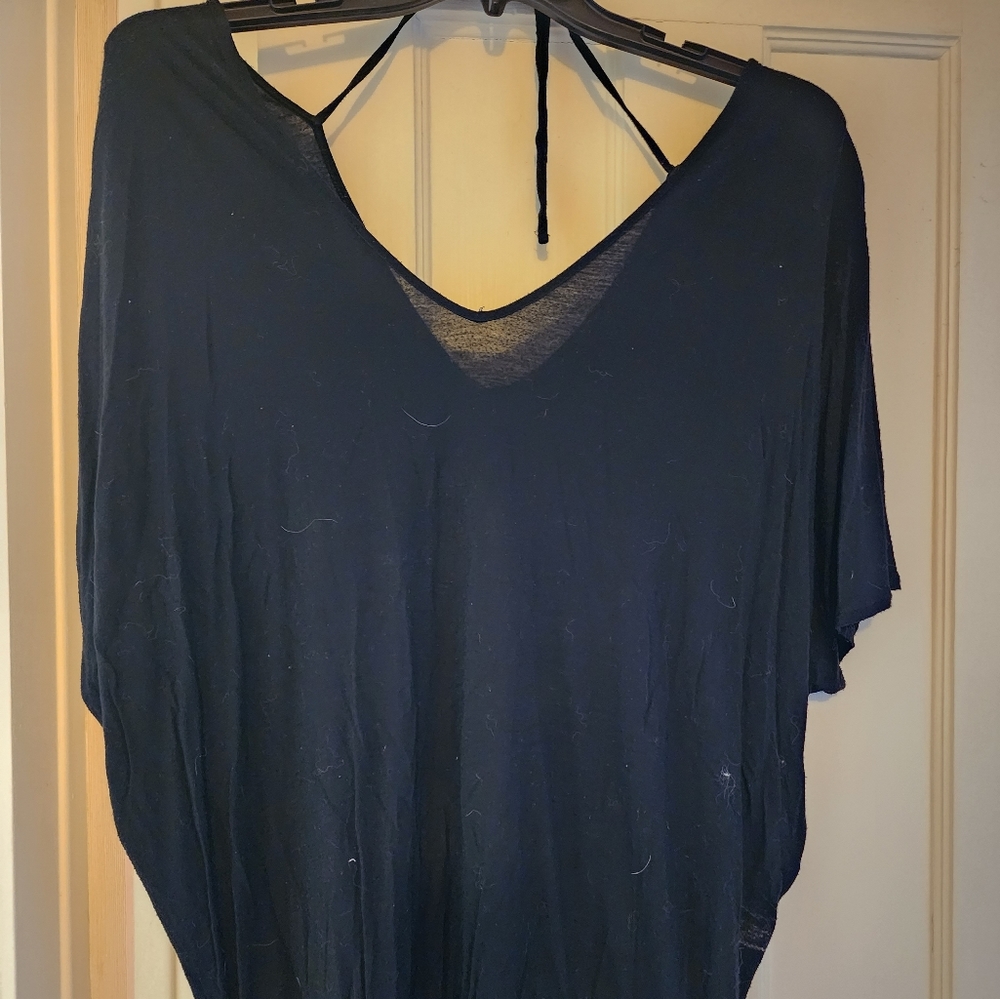 INC L Black Short Sleeve Blouse